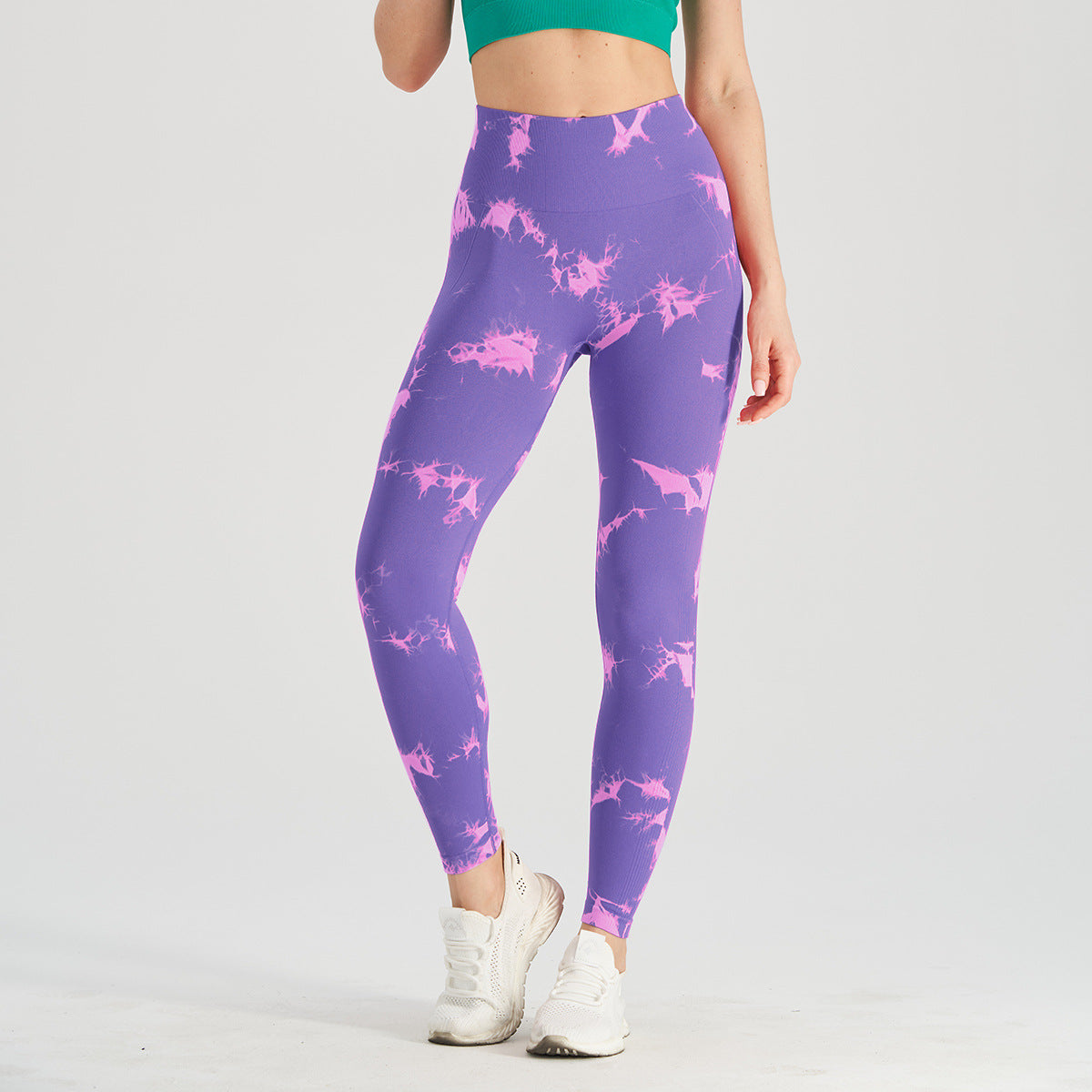 Cross-Border Amazon Hot Seamless Smiley Face Tie-Dye Yoga Pants High Waist Peach Hip Tights High Elasticity Workout Pants