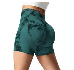 Seamless Smiley Tie-Dye Yoga Pants High Waist Peach Hip Tight Pants High Elastic Running Dance Fitness Yoga Sports Shorts