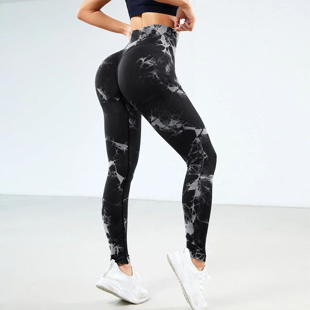 Cross-Border Amazon Hot Seamless Smiley Face Tie-Dye Yoga Pants High Waist Peach Hip Tights High Elasticity Workout Pants