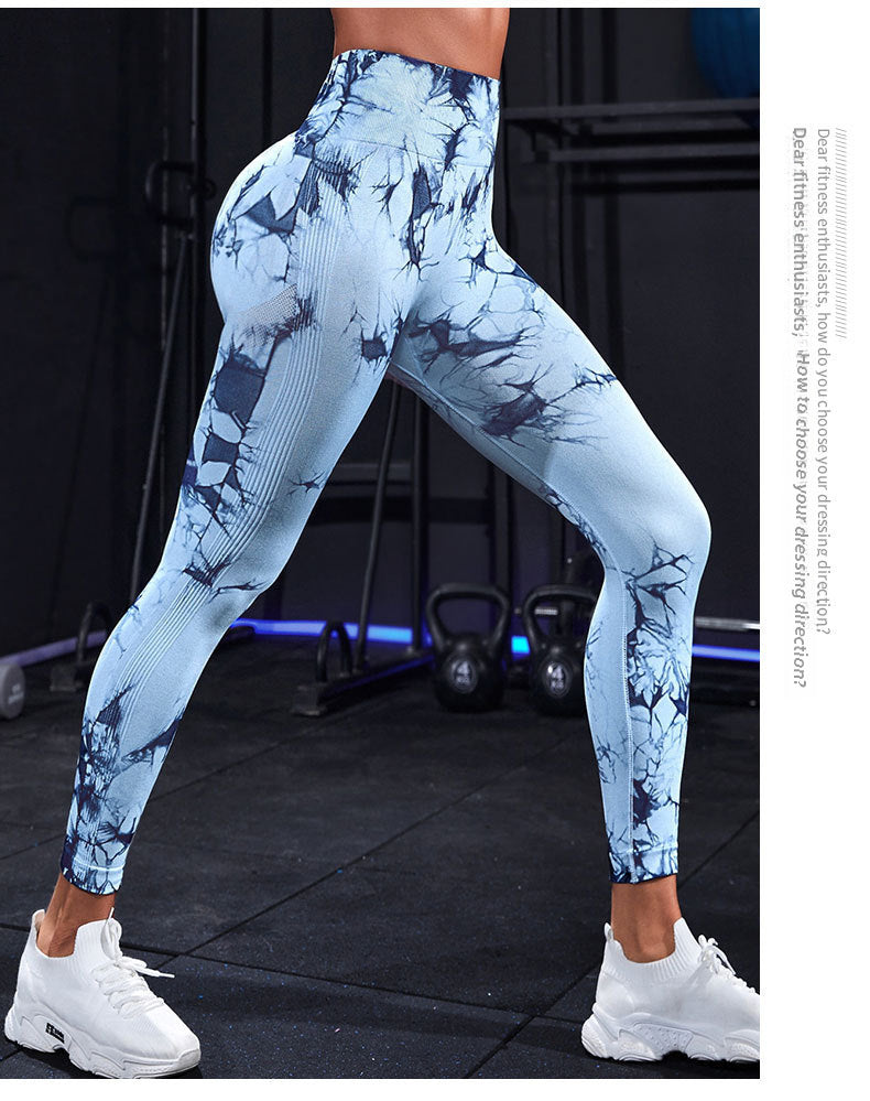 Cross-Border Amazon Hot Seamless Smiley Face Tie-Dye Yoga Pants High Waist Peach Hip Tights High Elasticity Workout Pants