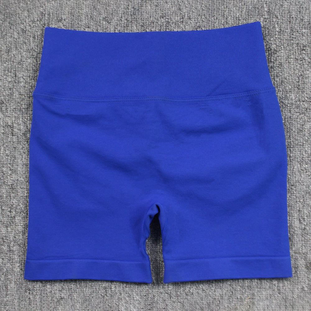 Seamless Pleated Peach Hip Yoga Pants Women's High Waist Tummy Control Stretch Summer Cycling Sports Running Fitness Shorts